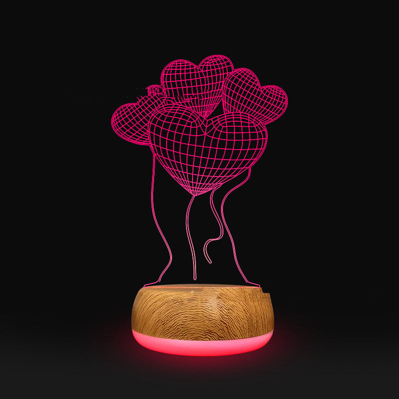 3D Lamp Wood Grain Bottom Glow Colorful Touch Remote Control - One Red Hill
